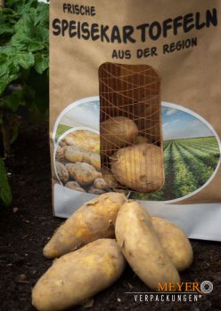Potato Bag with print"fresh potatoes" with sisal window