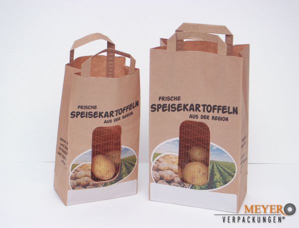 Potato Bag with print"fresh potatoes" with sisal window