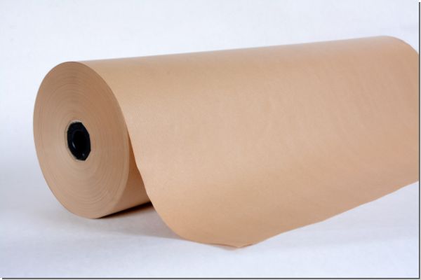 Kraftpaper brown ribbed, approx. 85gr/sqm, reels, pallets a 500 kg