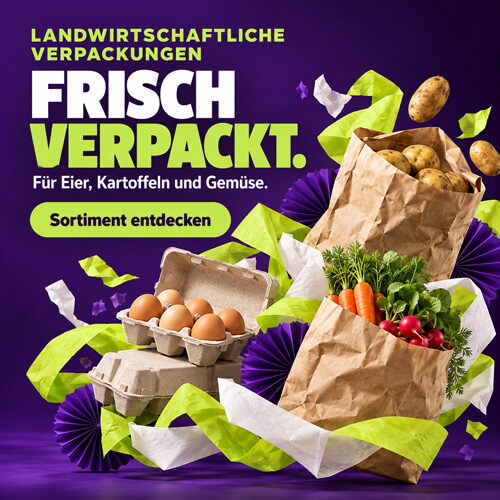 Eierkartons und Papierbeutel für Kartoffeln und Gemüse
